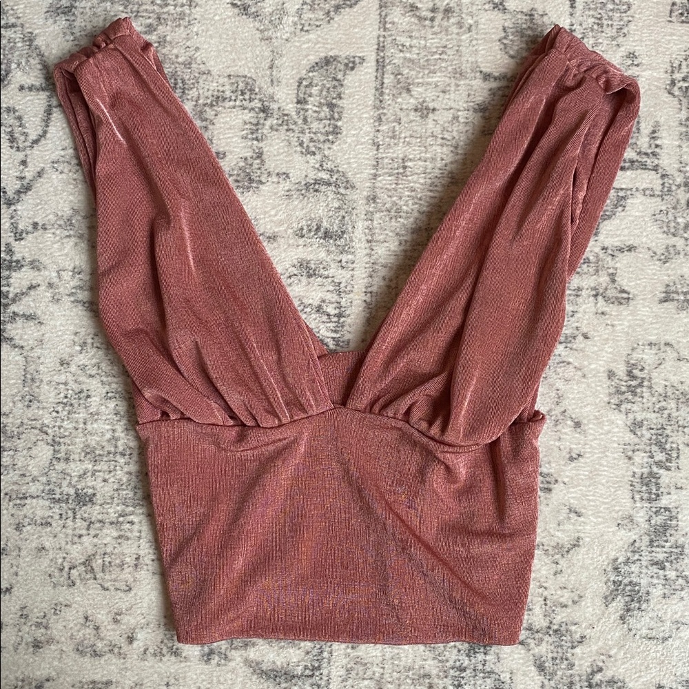 Pink Shimmery Sleeveless Women's Deep V-neck Top